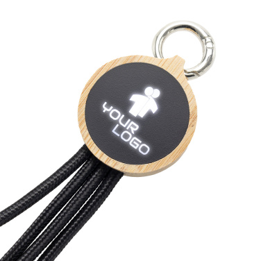 Logo trade promotional merchandise image of: 4-in-1 cable with elighted logo in a wooden casing, LH-ZMU05